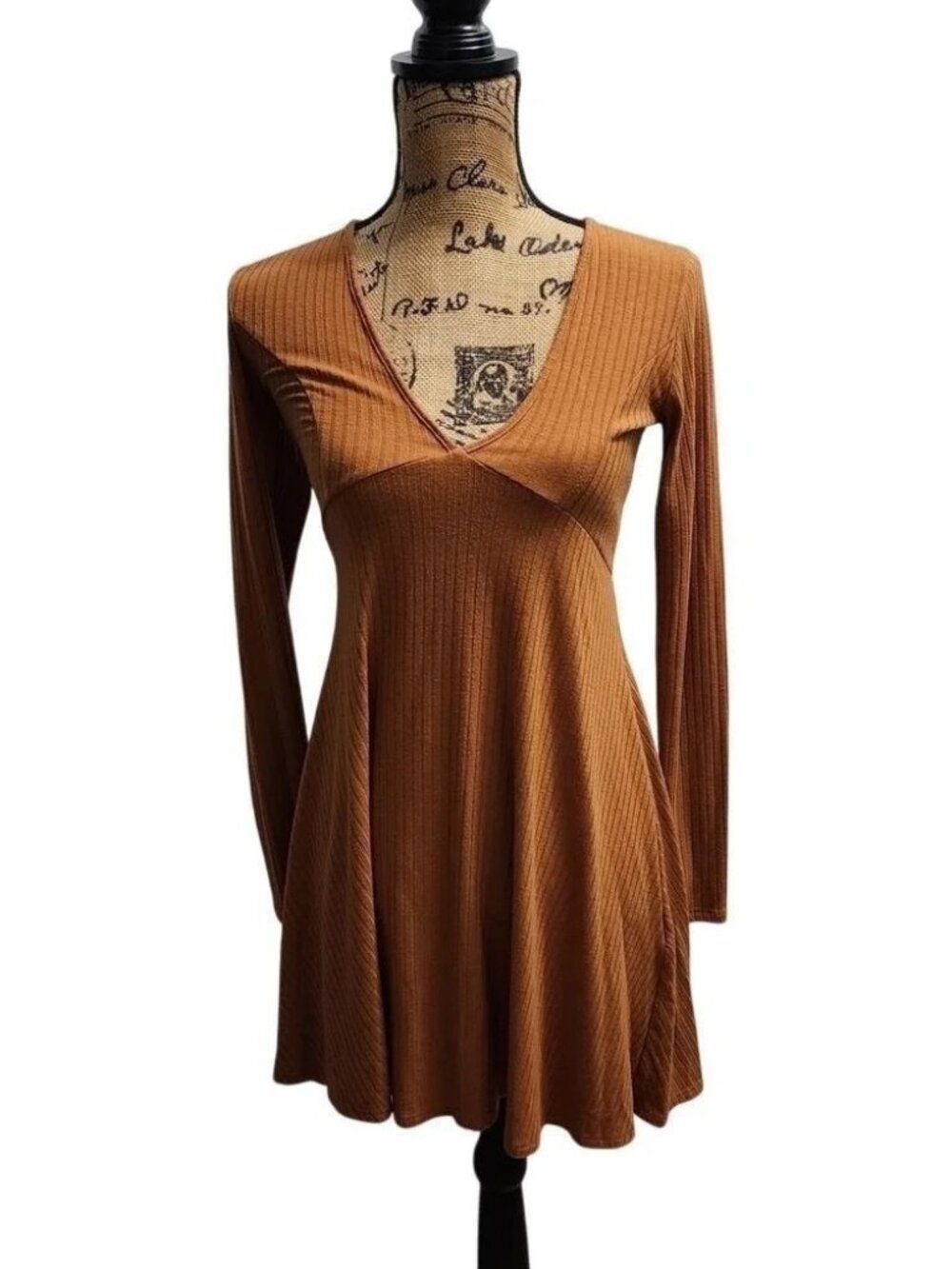 F21 ribbed knit sweater mini dress in camel / tan